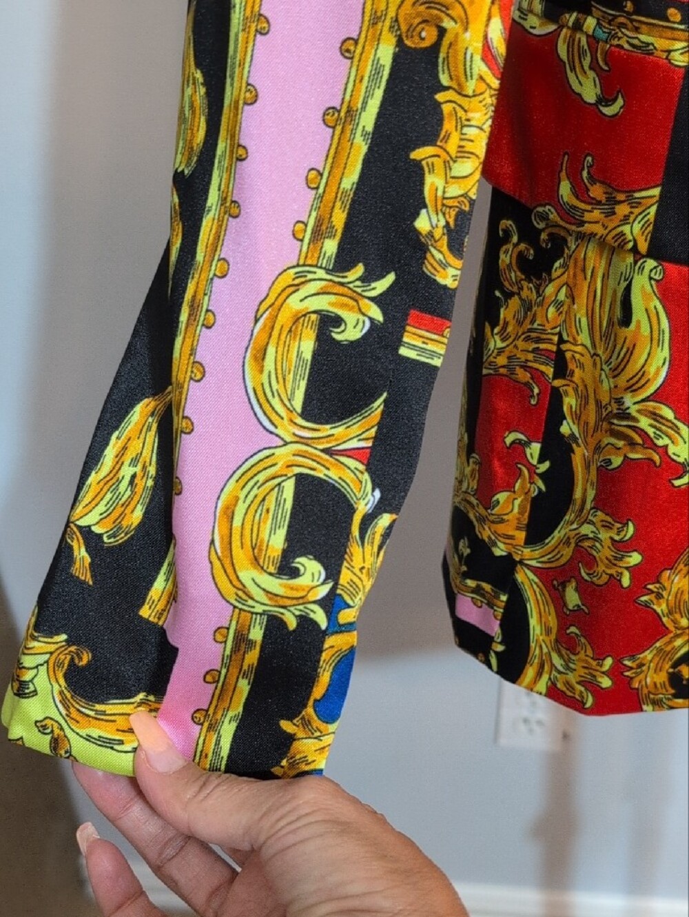 Multicolor Baroque-Print Blazer with Notch Lapel - Picture 9 of 13
